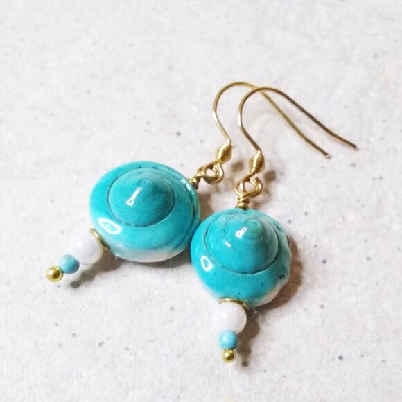 ๐๐๐ 3/$25!!! Turquoise Shells + Beads! Summery Beachy Coastal Earrings - Picture 3 of 4